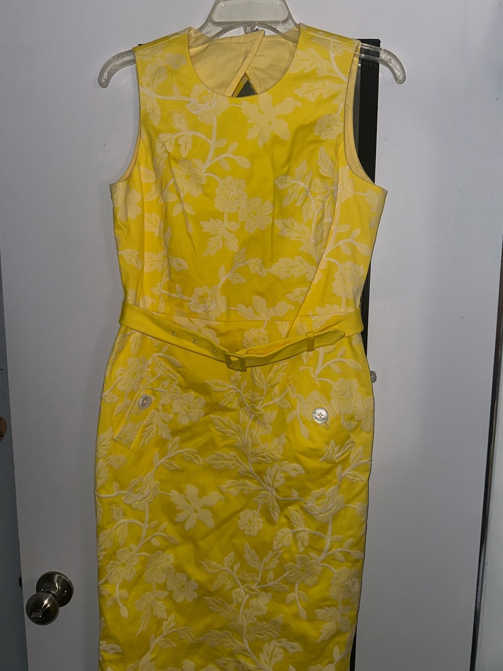 Brooks Brothers Yellow Floral Belted Sheath Dress